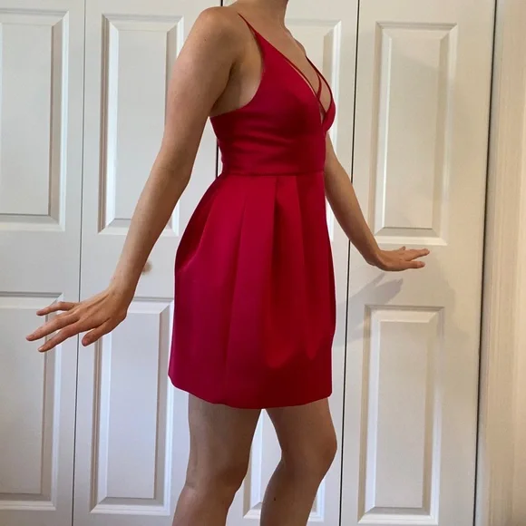 🎀 Barbiecore TopShop Hot Pink Front Cross Mini Dress size 4 💕 - Picture 6 of 14